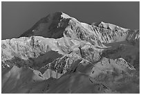 Mt McKinley, winter sunrise. Denali National Park, Alaska, USA. (black and white)