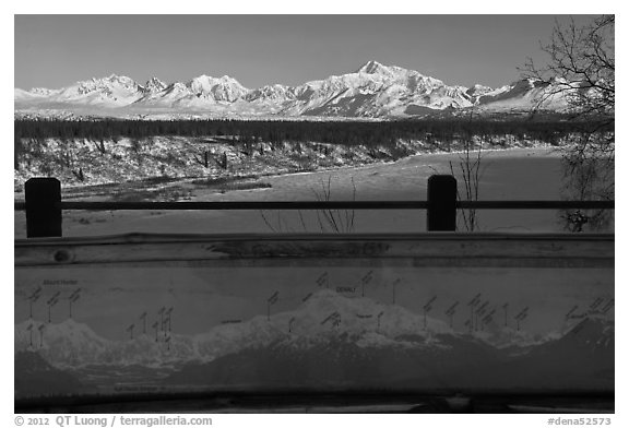 Interpretive sign, Alaska range. Denali National Park (black and white)