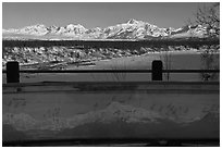 Alaska range interpretative sign. Denali National Park, Alaska, USA. (black and white)