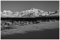 Alaska range in winter, early morning. Denali National Park, Alaska, USA. (black and white)