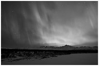 Northern lights above Alaska range. Denali National Park ( black and white)