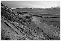 Braided river from Polychrome Pass, morning. Denali National Park, Alaska, USA. (black and white)