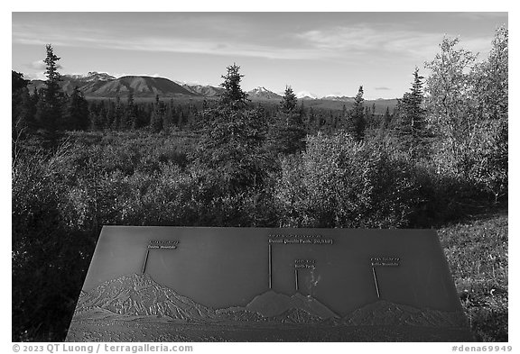 Sign identifying Denali. Denali National Park (black and white)