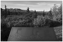 Sign identifying Denali. Denali National Park ( black and white)