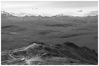 Hikers on Savage Alpine Trail. Denali National Park ( black and white)