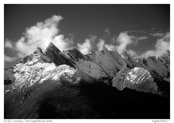 Aerial view of snowy Arrigetch peaks. Gates of the Arctic National Park, Alaska, USA.