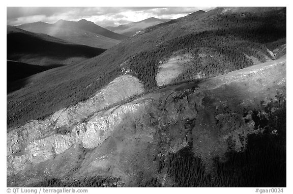 Aerial view of cliff and mountain side. Gates of the Arctic National Park, Alaska, USA.
