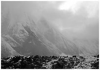 Fresh snow dusts the Arrigetch Peaks. Gates of the Arctic National Park, Alaska, USA. (black and white)