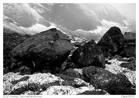 Boulders at the base of Arrigetch Peaks. Gates of the Arctic National Park, Alaska, USA.