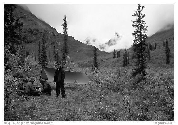 Backpackers camp in Arrigetch Valley. Gates of the Arctic National Park, Alaska