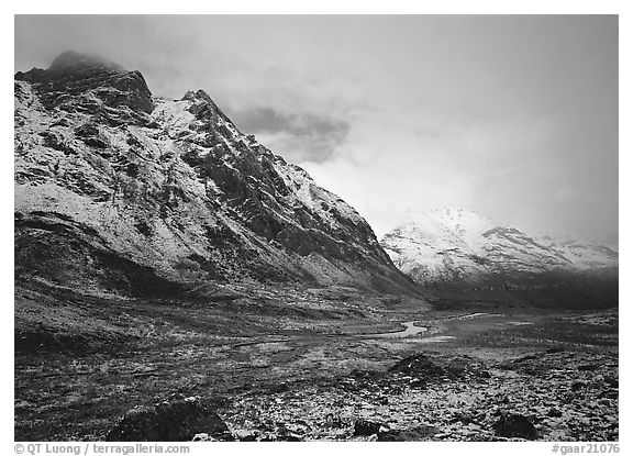 Valley and mountains, clearing storm. Gates of the Arctic National Park, Alaska, USA.