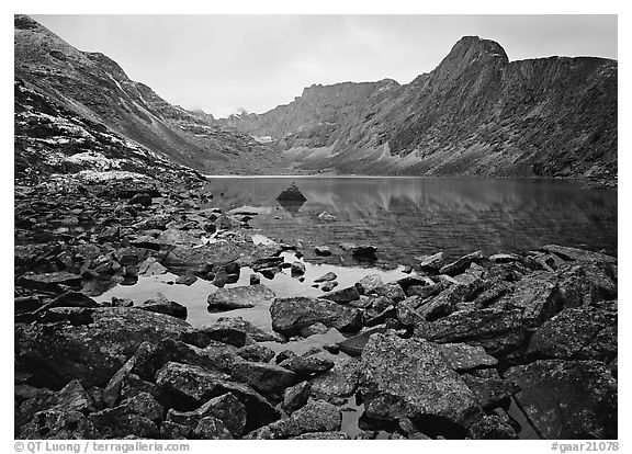 Lake II in Aquarius Valley near Arrigetch Peaks. Gates of the Arctic National Park (black and white)