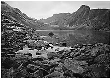 Lake II in Aquarius Valley near Arrigetch Peaks. Gates of the Arctic National Park, Alaska, USA. (black and white)