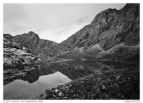 Lake I in Aquarius Valley near Arrigetch Peaks. Gates of the Arctic National Park (black and white)