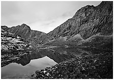 Lake I in Aquarius Valley near Arrigetch Peaks. Gates of the Arctic National Park, Alaska, USA. (black and white)