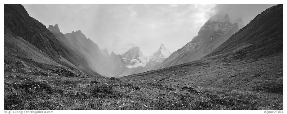 Jagged peaks of the Brooks range. Gates of the Arctic National Park (black and white)