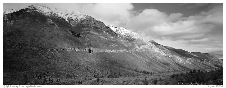 Brooks range peaks with fresh snow in autumn. Gates of the Arctic National Park (black and white)