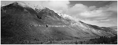 Brooks range peaks with fresh snow in autumn. Gates of the Arctic National Park (Panoramic black and white)