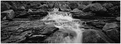 Stream, granite slabs, and boulders. Gates of the Arctic National Park (Panoramic black and white)