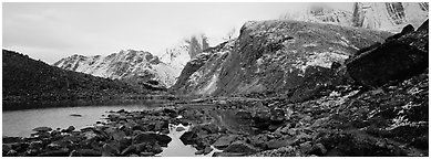 Arrigetch Peaks mineral landscape. Gates of the Arctic National Park (Panoramic black and white)