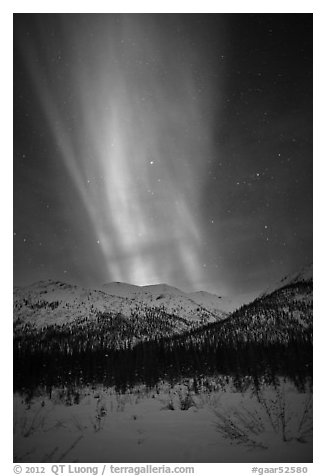 Northern lights over Brooks Range. Gates of the Arctic National Park (black and white)