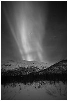 Northern lights over Brooks Range. Gates of the Arctic National Park, Alaska, USA. (black and white)