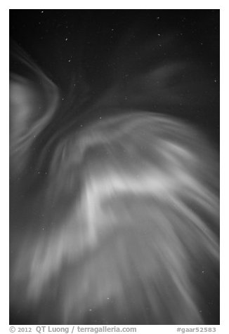 Northern lights and starry sky. Gates of the Arctic National Park (black and white)