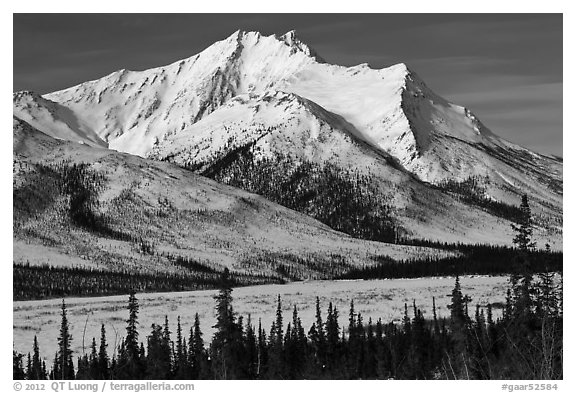Brooks Range mountains in winter. Gates of the Arctic National Park (black and white)
