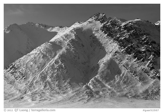 Brooks Range mountains above Arctic Plain. Gates of the Arctic National Park (black and white)