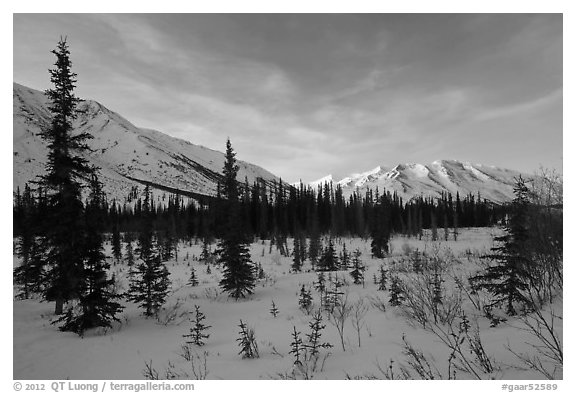 Brooks range, winter sunset. Gates of the Arctic National Park (black and white)