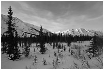 Brooks range, winter sunset. Gates of the Arctic National Park ( black and white)