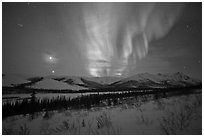 Venus, Jupiter, and Aurora. Gates of the Arctic National Park ( black and white)