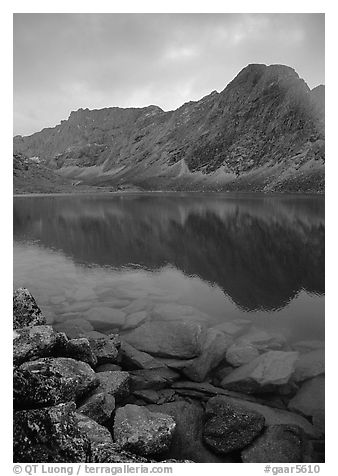 Lake II in Aquarius Valley near Arrigetch Peaks. Gates of the Arctic National Park (black and white)