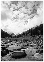 Clouds above Arrigetch Creek. Gates of the Arctic National Park, Alaska, USA. (black and white)