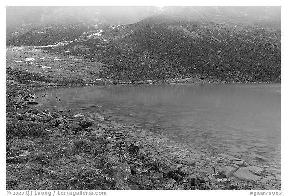 Lakeshore and rocky slopes. Gates of the Arctic National Park (black and white)