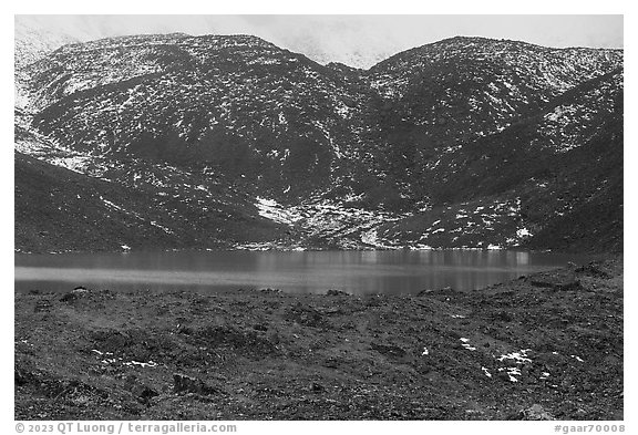Lake and Three River Mountain foothills. Gates of the Arctic National Park (black and white)