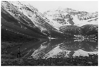 Visitor looking, Three River Mountain. Gates of the Arctic National Park ( black and white)