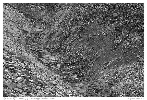 Narrow valley with stream. Gates of the Arctic National Park (black and white)