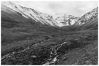 Streams and continental divide peaks. Gates of the Arctic National Park ( black and white)