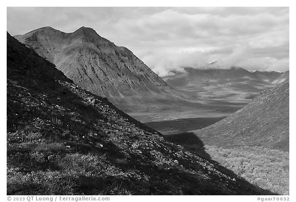 Kollutuk Mountain and Inukpasugruk Valley. Gates of the Arctic National Park (black and white)
