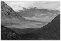 North slope mountains and valleys in autumn. Gates of the Arctic National Park ( black and white)