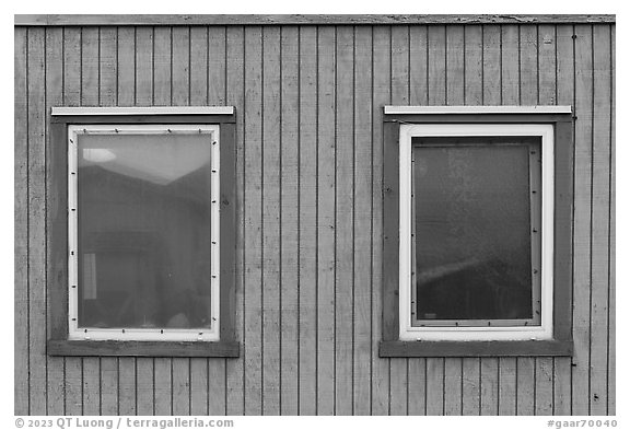 Buildings window reflexion, Anaktuvuk Pass Ranger Station. Gates of the Arctic National Park (black and white)