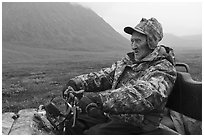 Nunamiut subsistence hunter driving Argo vehicle. Gates of the Arctic National Park ( black and white)