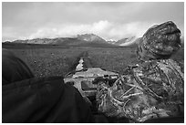 Nunamiut family on Argo following ATV trail. Gates of the Arctic National Park ( black and white)