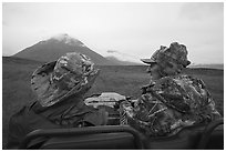 Nunamiut man and passenger on ATV. Gates of the Arctic National Park ( black and white)