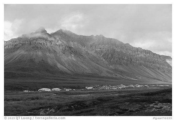 Anaktuvuk Pass and Soakpak Mountain. Gates of the Arctic National Park (black and white)