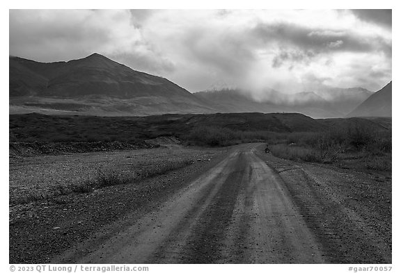 Road and Three River Mountain, Anaktuvuk Pass. Gates of the Arctic National Park (black and white)