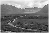 Aerial view of Inukpasugruk Creek. Gates of the Arctic National Park ( black and white)