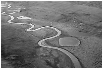 Aerial view of St John River meanders. Gates of the Arctic National Park ( black and white)