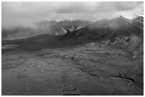 Aerial view of St John River and Fork Peak. Gates of the Arctic National Park ( black and white)